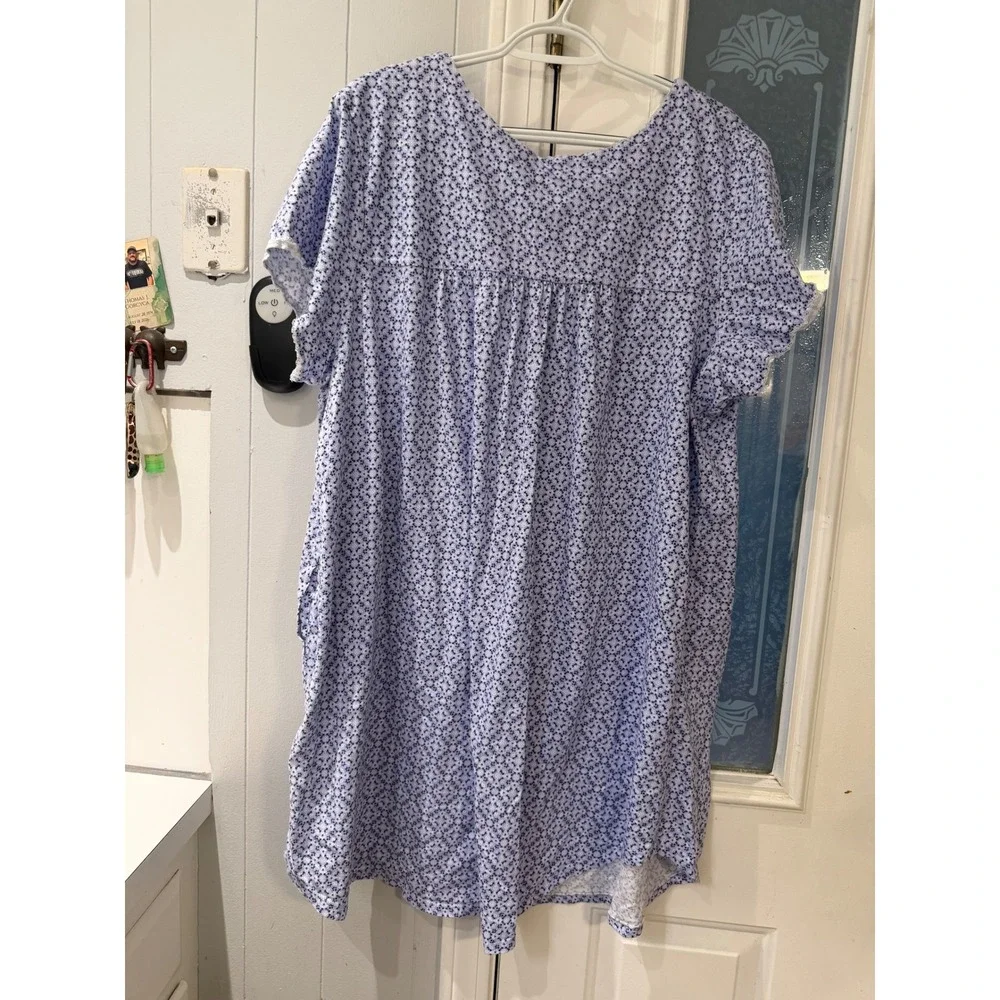 Aria Collection Blue White Floral Cotton Nightgown Short Sleeve Plus Size 4X